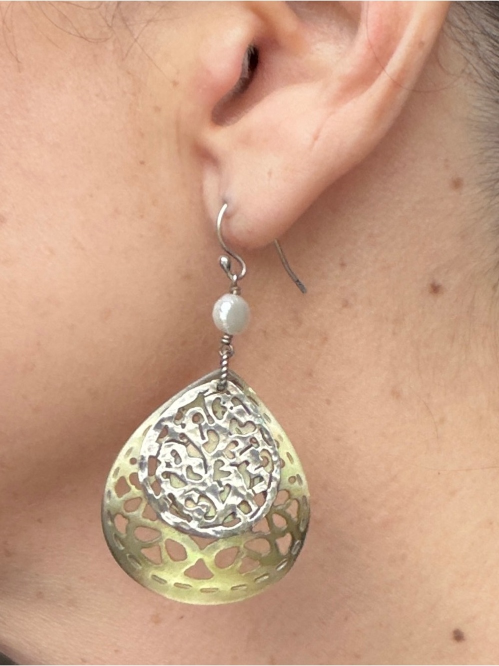 Silpada Sterling Silver Filigree, Shell, with Pearl Accent, Dangle Drop Earring